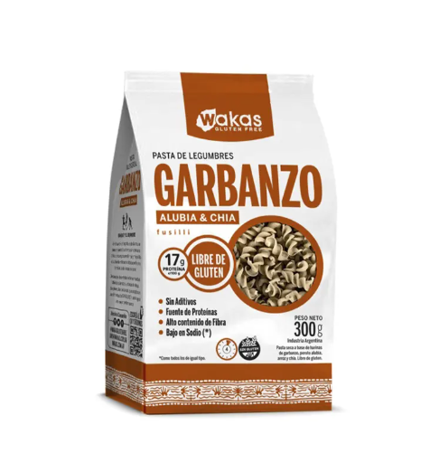 Pasta proteica fusilli GARBANZOS y ALUBIA x300g - Wakas