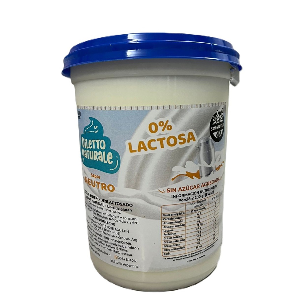 Yogur natural s/LACTOSA x400g - Diletto